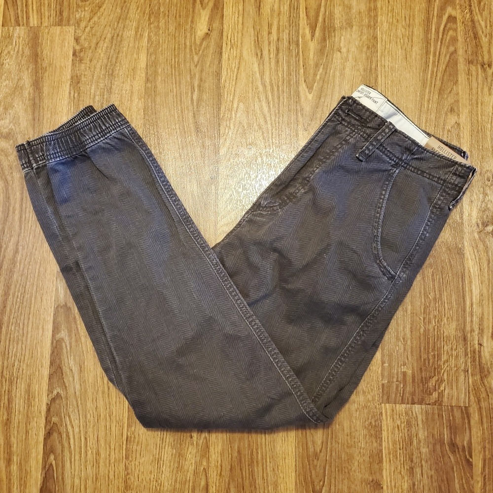 Hollister Jogger Pants Men 30 Brown Flex Comfort Herringbone Tapered Elastic New